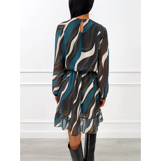 Turkusowa Wzorzysta Sukienka z Falbanką Modnakiecka.pl 40 ModnaKiecka.pl