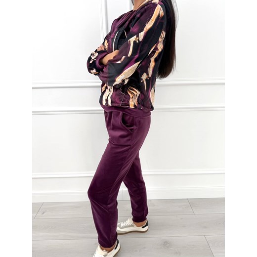 Fioletowy Wzorzysty Welurowy Komplet Modnakiecka.pl L/XL ModnaKiecka.pl