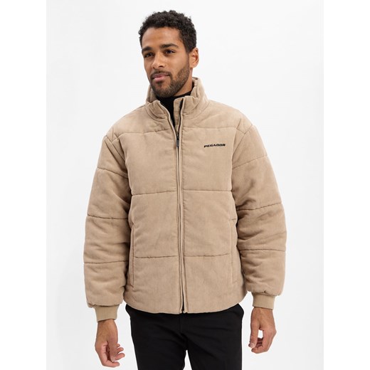 PEGADOR Męska kurtka pikowana - Solin Mężczyźni Sztuczne włókno beżowy jednolity ze sklepu vangraaf w kategorii Kurtki męskie - zdjęcie 186757629