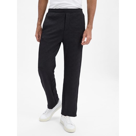 BOSS Green Męskie spodnie dresowe - Mirror Long Mężczyźni czarny wypukły wzór tkaniny ze sklepu vangraaf w kategorii Spodnie męskie - zdjęcie 186757639