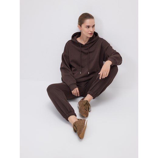 Reserved - Bawełniana bluza z kapturem - ciemnobrązowy ze sklepu Reserved w kategorii Bluzy damskie - zdjęcie 186757677