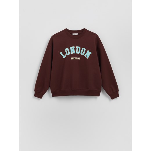 Reserved - Bluza z haftowanym napisem - ciemnobrązowy ze sklepu Reserved w kategorii Bluzy damskie - zdjęcie 186757807