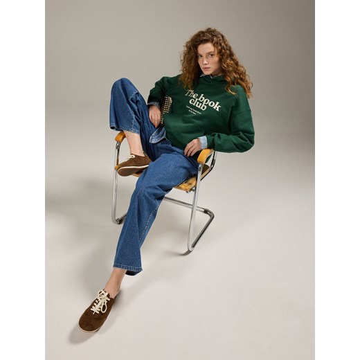 Reserved - Bluza z haftowanym napisem - ciemnozielony ze sklepu Reserved w kategorii Bluzy damskie - zdjęcie 186757845