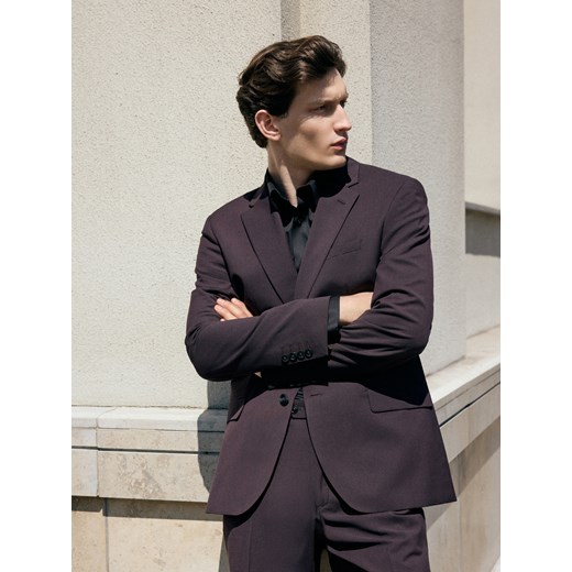 Reserved - Marynarka slim fit z domieszką wiskozy - mahoniowy ze sklepu Reserved w kategorii Marynarki męskie - zdjęcie 186757917