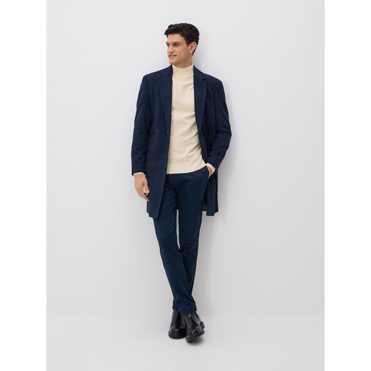 Reserved - Długi płaszcz w kratę - granatowy ze sklepu Reserved w kategorii Płaszcze męskie - zdjęcie 186757955