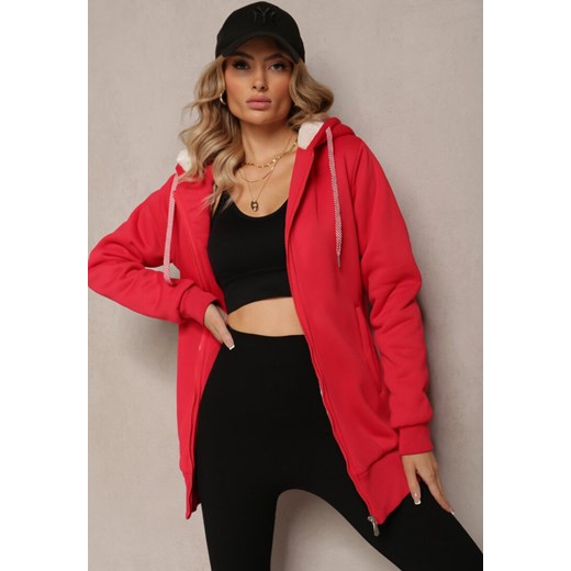 Czerwona Bluza ze Sztucznym Futerkiem i Kapturem oraz Kieszeniami Creactia ze sklepu renee.pl w kategorii Bluzy damskie - zdjęcie 186758149