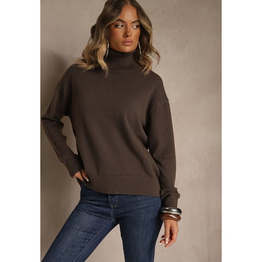 Brązowy Golf z Dodatkiem Kaszmiru z Przeszyciami po Bokach Avenella Renee ONE SIZE renee.pl