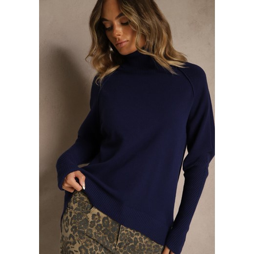 Granatowy Golf z Domieszką Kaszmiru o Prostym Kroju Zoirsova Renee ONE SIZE renee.pl