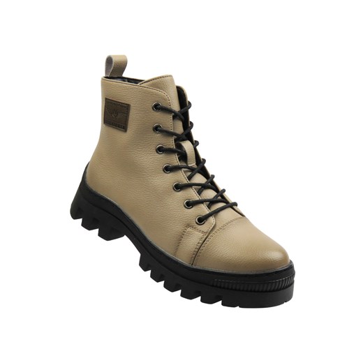 Skórzane botki damskie khaki Cambell 25-19370 ze sklepu ulubioneobuwie w kategorii Workery damskie - zdjęcie 186758277