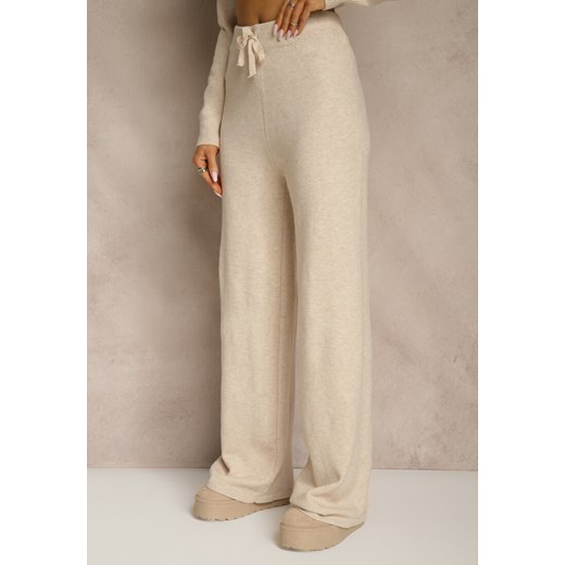 Jasnobeżowy Komplet Dzianinowy z Wełną i Bawełną Szerokie Spodnie i Golf Lennria Renee ONE SIZE renee.pl