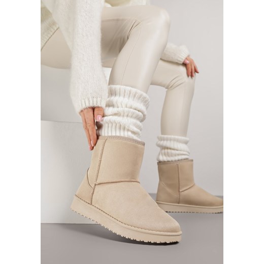 Beżowe Śniegowce Ozdobione Przeszyciem Retila 37 born2be.pl