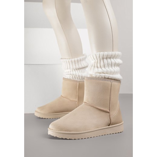 Beżowe Śniegowce Ozdobione Przeszyciem Retila 38 born2be.pl