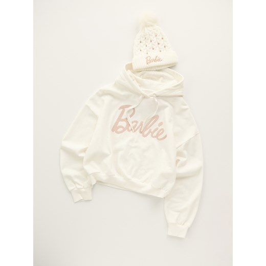 Sinsay - Bluza hoodie z napisem Barbie - kremowy Sinsay L Sinsay