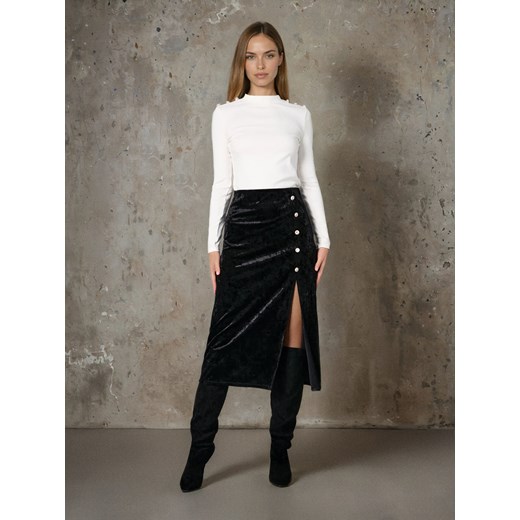 Sinsay - Welurowa spódnica midi z rozcięciem - czarny Sinsay XS Sinsay