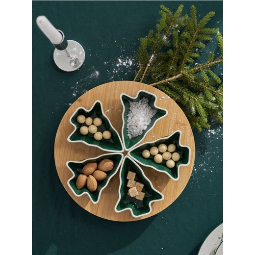 Sinsay - Okrągła taca do serwowania z pięcioma miseczkami w kształcie choinek - zielony ze sklepu Sinsay w kategorii Misy i tace dekoracyjne - zdjęcie 186762127