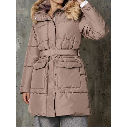 Sinsay - Pikowany płaszcz z kapturem - brązowy ze sklepu Sinsay w kategorii Płaszcze damskie - zdjęcie 186762248