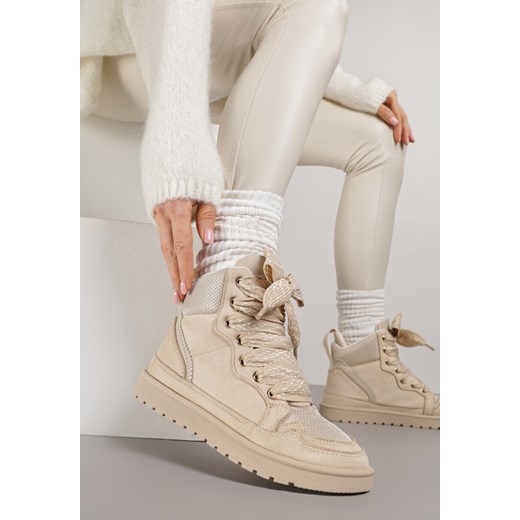 Beżowe Sneakersy z Ozdobnymi Sznurówkami Eveslia ze sklepu born2be.pl w kategorii Buty sportowe damskie - zdjęcie 186763697