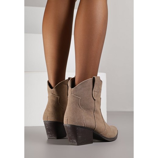 Ciemnobeżowe Skórzane Botki Typu Kowbojki na Stożkowym Obcasie Lianessea 40 born2be.pl