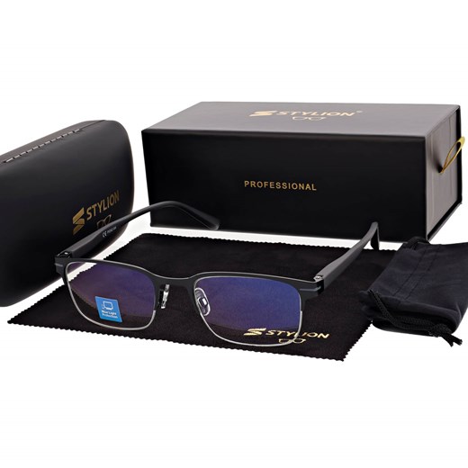 Męskie okulary +3.00 do czytania i komputera Blue Light+Antyrefleks STL281A czarny/grafitowy ze sklepu Stylion w kategorii Okulary korekcyjne męskie - zdjęcie 186766679