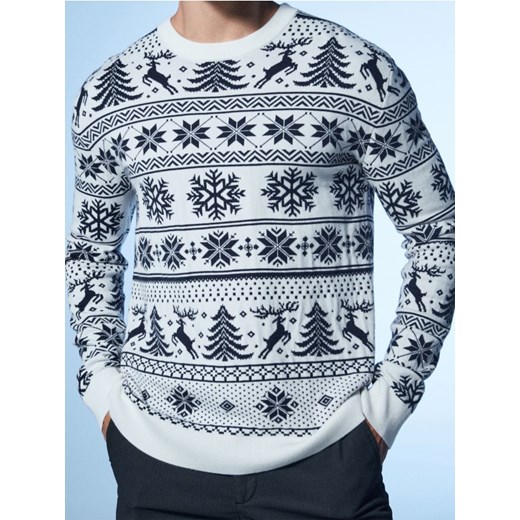 Sinsay - Sweter z motywem świątecznym - kremowy - id: 814FZ-01X - marki Sinsay - 186767875 Sinsay - Sweter z motywem świątecznym - kremowy ze sklepu Sinsay w kategorii Swetry męskie - zdjęcie 186767875