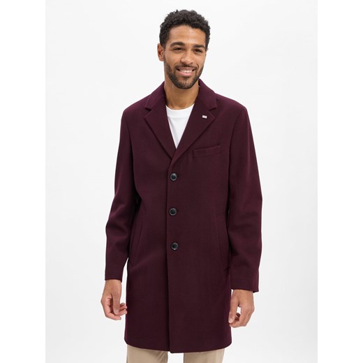 Finshley & Harding London Męski wełniany płaszcz Mężczyźni bakłażanowy jednolity ze sklepu vangraaf w kategorii Płaszcze męskie - zdjęcie 186772496