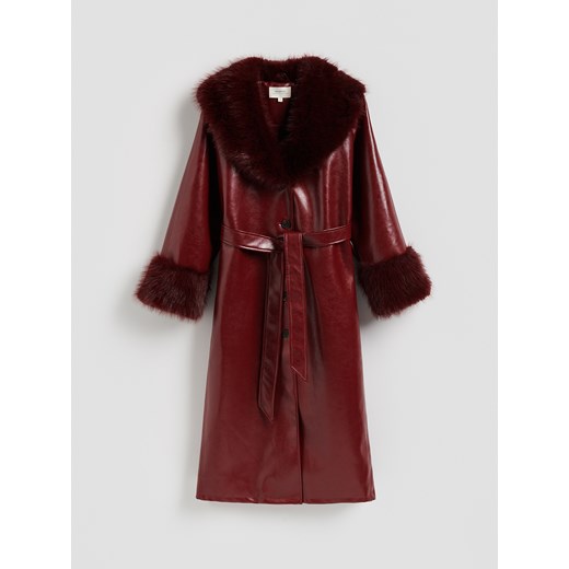 Reserved - Płaszcz z imitacji skóry - burgundowy ze sklepu Reserved w kategorii Płaszcze damskie - zdjęcie 186772596