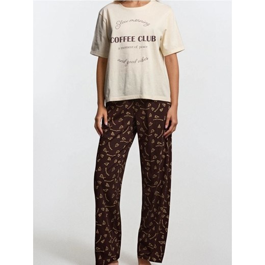 Sinsay - Piżama dwuczęściowa z napisem - kremowy ze sklepu Sinsay w kategorii Piżamy damskie - zdjęcie 186773635