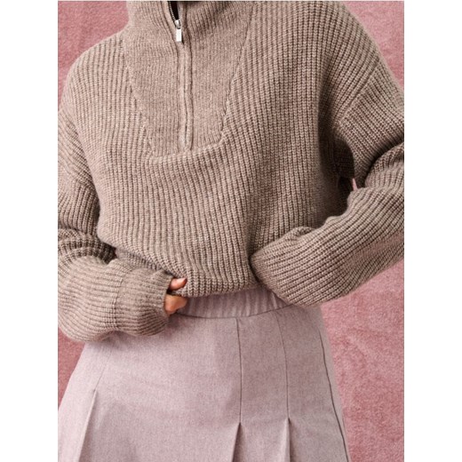 Sinsay - Sweter half-zip z domieszką wełny - brązowy - id: 258FJ-84M - marki Sinsay - 186773646 Sinsay - Sweter half-zip z domieszką wełny - brązowy ze sklepu Sinsay w kategorii Swetry damskie - zdjęcie 186773646