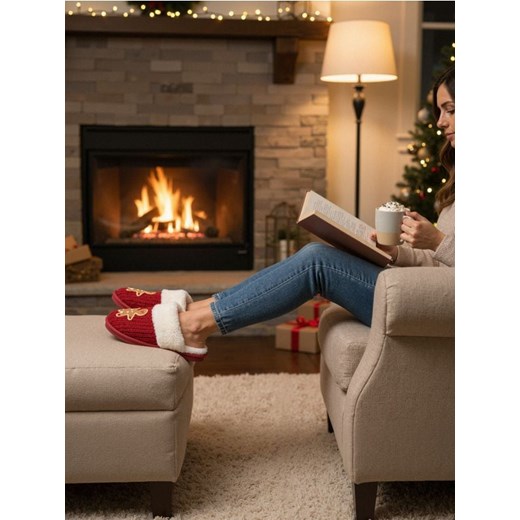 Sinsay - Ocieplane kapcie z futerkiem - czerwony ze sklepu Sinsay w kategorii Kapcie damskie - zdjęcie 186773727