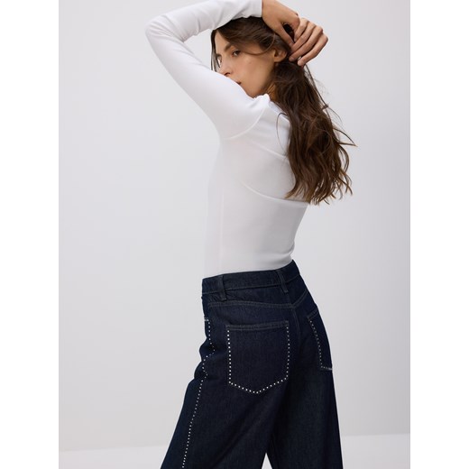 Reserved - Jeansy wide leg z aplikacjami - granatowy Reserved 38 Reserved