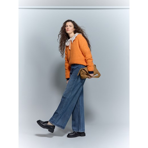 Reserved - Jeansy wide leg z aplikacją - indigo jeans ze sklepu Reserved w kategorii Jeansy damskie - zdjęcie 186774048