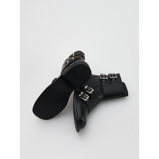 Reserved - Skórzane botki z klamrami - czarny Reserved 38 Reserved