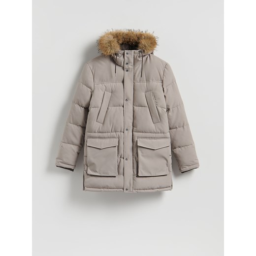 Reserved - Pikowana parka z kapturem - beżowy ze sklepu Reserved w kategorii Parki męskie - zdjęcie 186775177