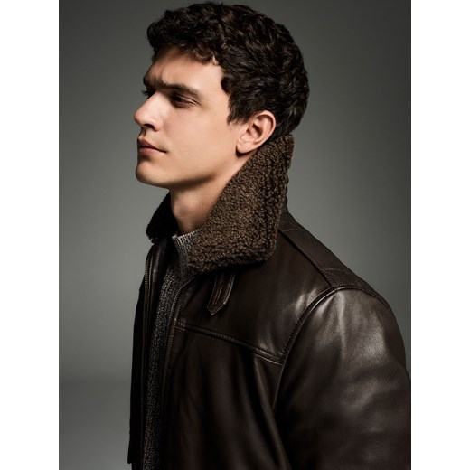 Reserved - Skórzana kurtka - ciemnobrązowy ze sklepu Reserved w kategorii Kurtki męskie - zdjęcie 186775187