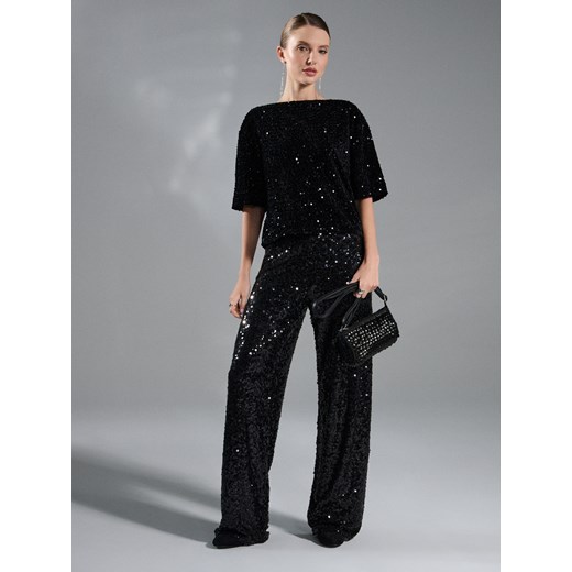 Sinsay - Bluzka z połyskującymi cekinami - czarny Sinsay S Sinsay