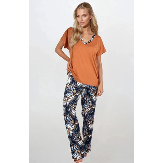 Długa piżama damska Mosaic Muse, Kolor karmel-granat, Rozmiar S, Momenti per me ze sklepu Primodo w kategorii Piżamy damskie - zdjęcie 186776826