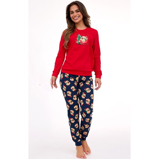 Bawełniana świąteczna piżama damska z misiem Teddy 671/422, Kolor czerwono-granatowy, Rozmiar 2XL, Cornette ze sklepu Intymna w kategorii Piżamy damskie - zdjęcie 186777047
