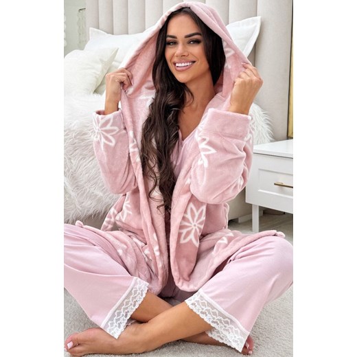 Donna ciepły szlafrok damski w kwiaty 102, Kolor różowy-wzór, Rozmiar M/L, Donna ze sklepu Intymna w kategorii Szlafroki damskie - zdjęcie 186777056