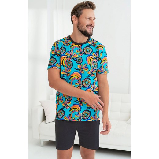 Piżama męska kr.kr. Zanzi, Kolor grafitowo-turkusowy, Rozmiar XL, Italian Fashion ze sklepu Intymna w kategorii Piżamy męskie - zdjęcie 186777159