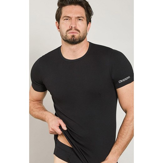 Kappa męski t-shirt klasyczny z grubszej bawełny czarny K1306, Kolor czarny, Rozmiar S, Kappa ze sklepu Intymna w kategorii Podkoszulki męskie - zdjęcie 186777186