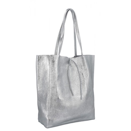 Modna Torebka Skórzana Shopper Bag z Kosmetyczką 168 Srebrna ze sklepu PaniTorbalska w kategorii Torby Shopper bag - zdjęcie 186777939