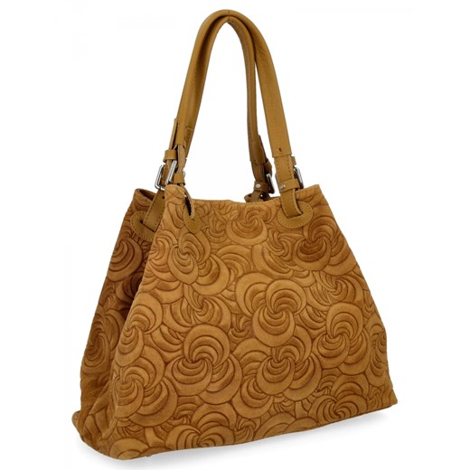 Włoska Torebka Skórzana Shopper Bag w Modne Wzory 5566-S Musztardowa ze sklepu PaniTorbalska w kategorii Torby Shopper bag - zdjęcie 186777957