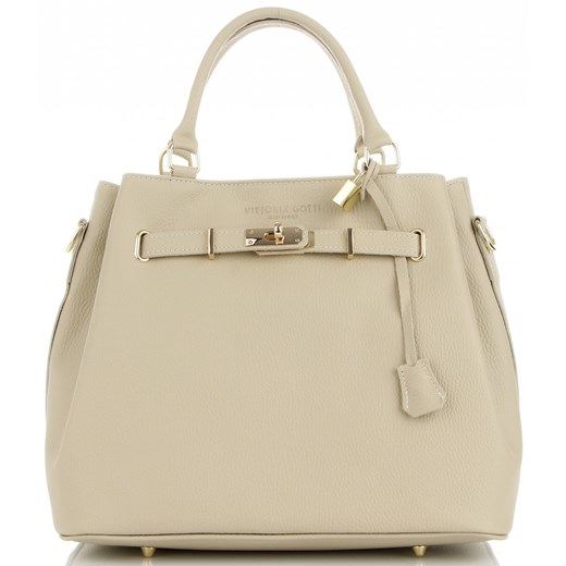 Vittoria Gotti Firmowy Kuferek Skórzany Made in Italy Beżowy ze sklepu PaniTorbalska w kategorii Kuferki - zdjęcie 186777999