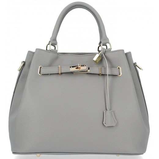 Vittoria Gotti Firmowy Kuferek Skórzany Made in Italy Jasno Szary ze sklepu PaniTorbalska w kategorii Kuferki - zdjęcie 186778045