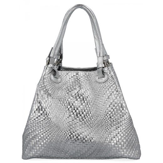 Modna Torebka Skórzana Shopper Bag 527 Srebrna ze sklepu PaniTorbalska w kategorii Torby Shopper bag - zdjęcie 186778068