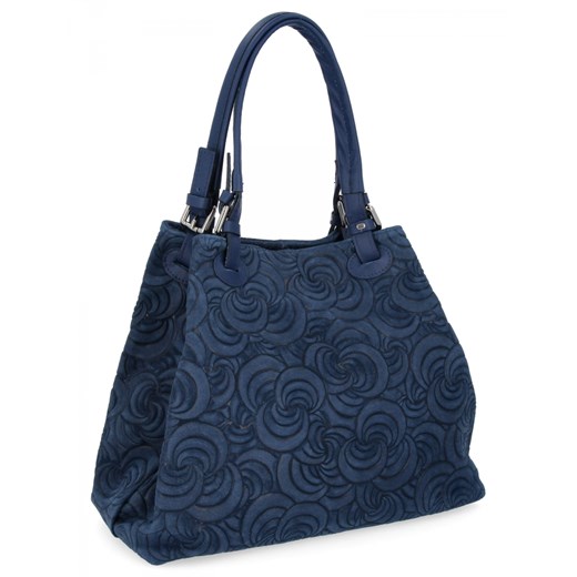 Włoska Torebka Skórzana Shopper Bag w Modne Wzory 5566-S Niebieska ze sklepu PaniTorbalska w kategorii Torby Shopper bag - zdjęcie 186778198