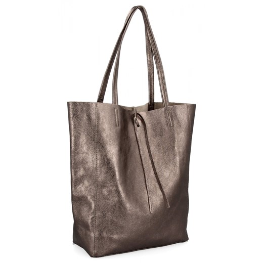 Modna Torebka Skórzana Shopper Bag z Kosmetyczką 168 Stare Złoto ze sklepu PaniTorbalska w kategorii Torby Shopper bag - zdjęcie 186778206