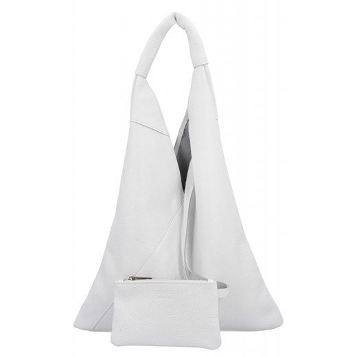 Włoska Torebka Skórzana Shopper Bag z Małą Kosmetyczką 5820S Biała ze sklepu PaniTorbalska w kategorii Torby Shopper bag - zdjęcie 186778278