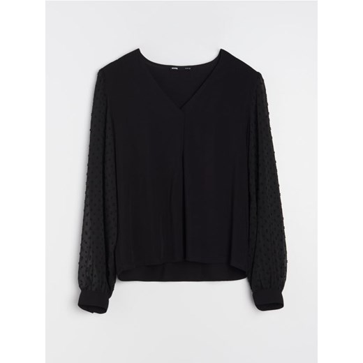 Sinsay - Bluzka z bufkami - czarny Sinsay M Sinsay