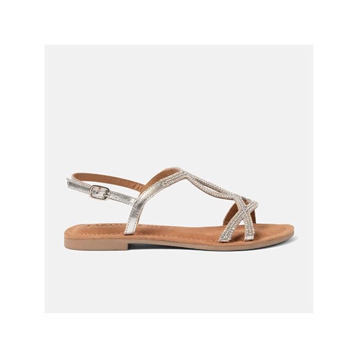 Lazamani Skórzane sandały w kolorze srebrnym ze sklepu Limango Polska w kategorii Sandały damskie - zdjęcie 186778955